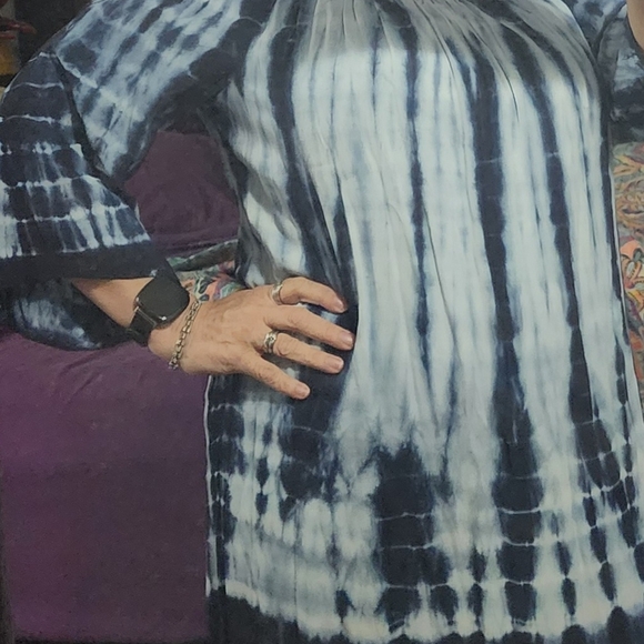 Blue Tie-Dye Off-Shoulder Women's Top - Picture 1 of 6